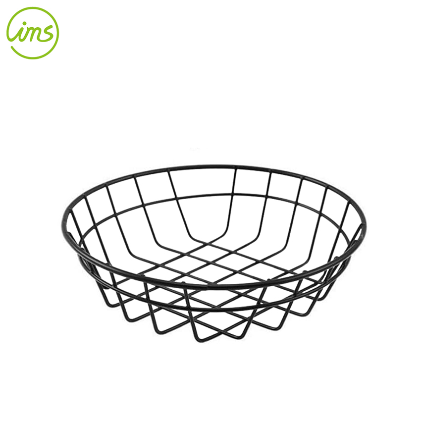 Round Black Wire Fruit Basket Bowl Iron Countertop Organizer